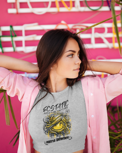 "Ecstatic" Printed Grey Melange Crop Top