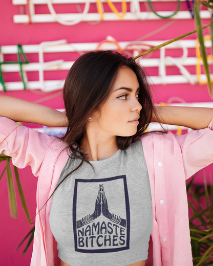 "Namaste Bitches" Printed Grey Melange Crop Top