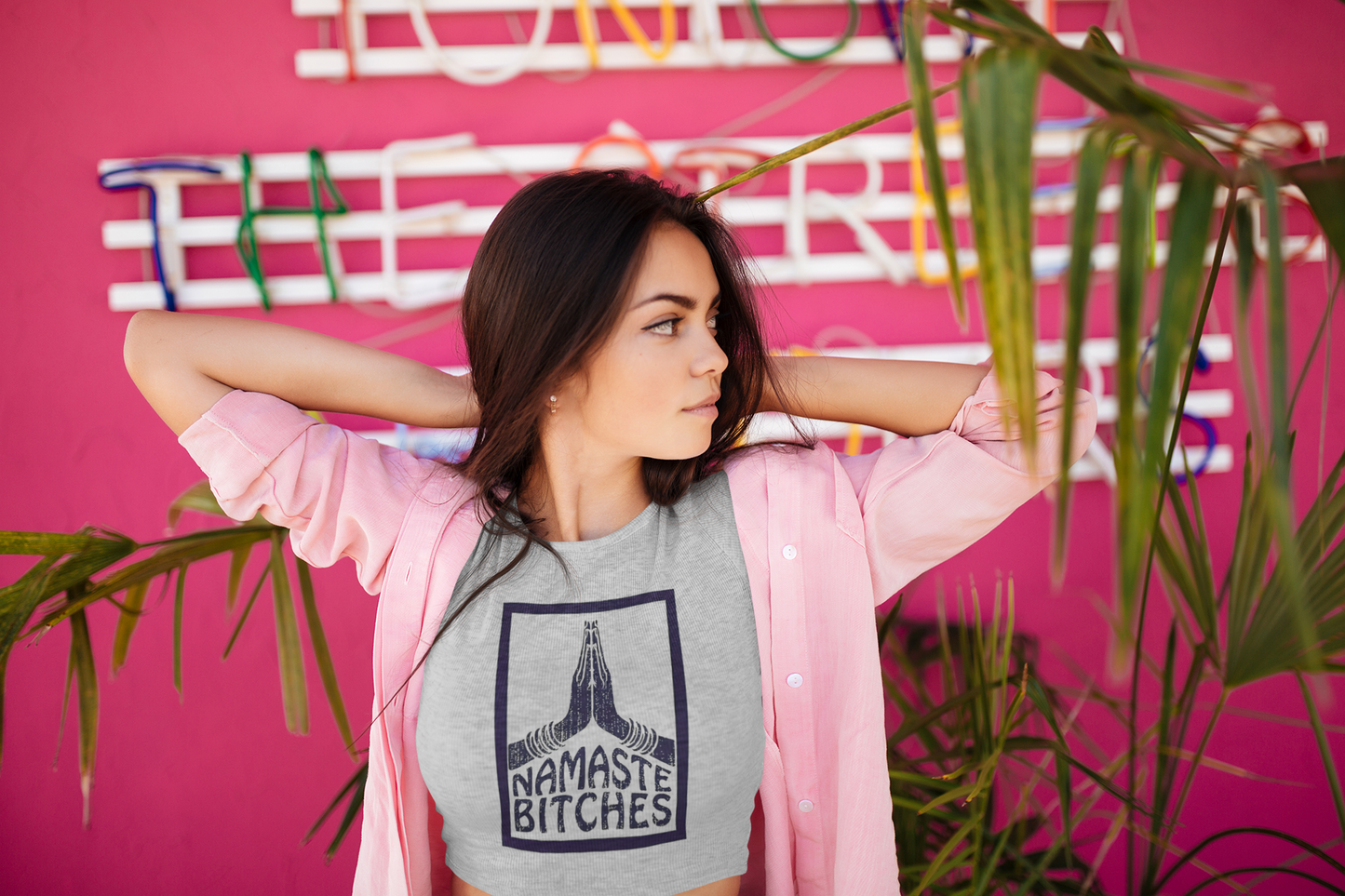 "Namaste Bitches" Printed Grey Melange Crop Top