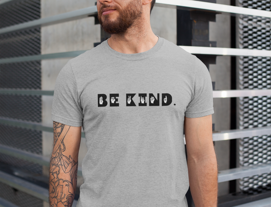 "Be Kind" Printed Round Neck Half Sleeve Grey Melange T-shirt