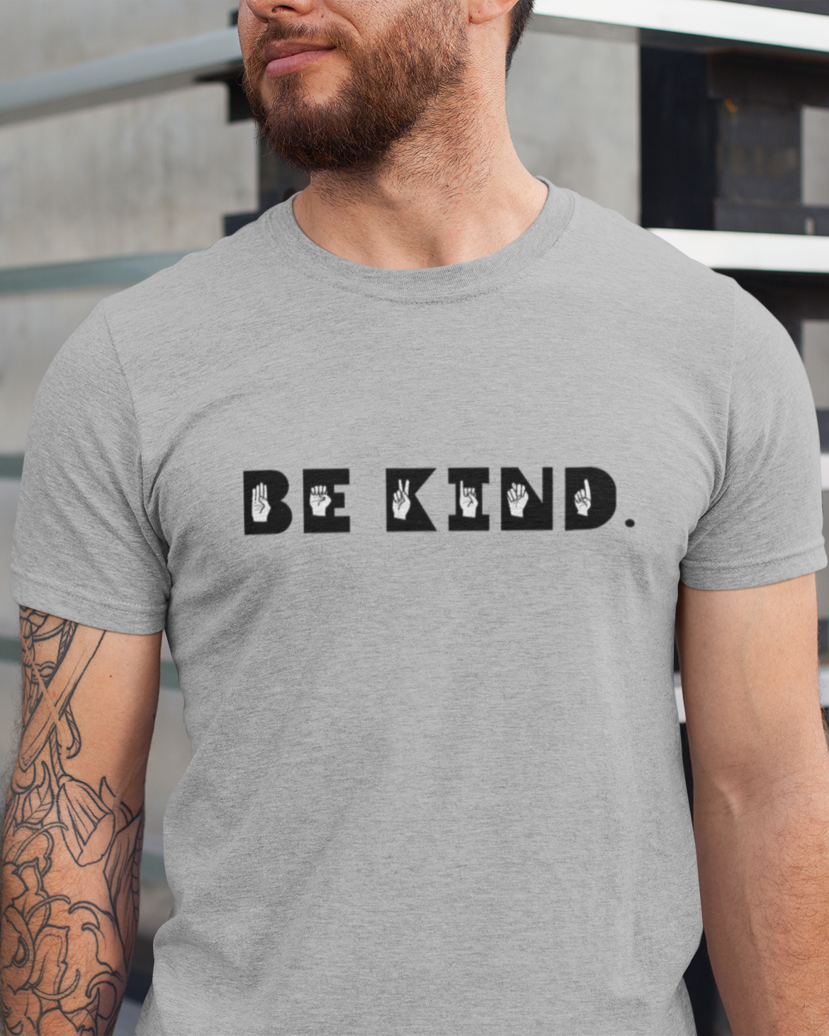 "Be Kind" Printed Round Neck Half Sleeve Grey Melange T-shirt