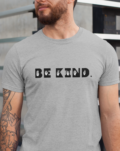 "Be Kind" Printed Round Neck Half Sleeve Grey Melange T-shirt