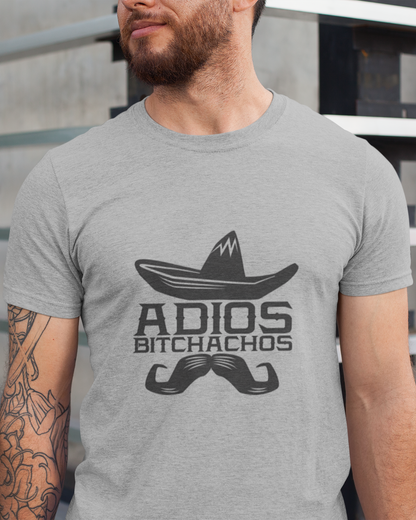 Adios Bitchachos Printed Round Neck Half Sleeve Grey Melange T-Shirt