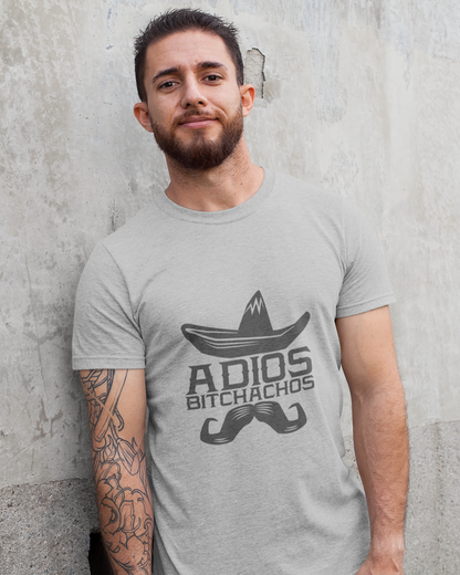 Adios Bitchachos Printed Round Neck Half Sleeve Grey Melange T-Shirt