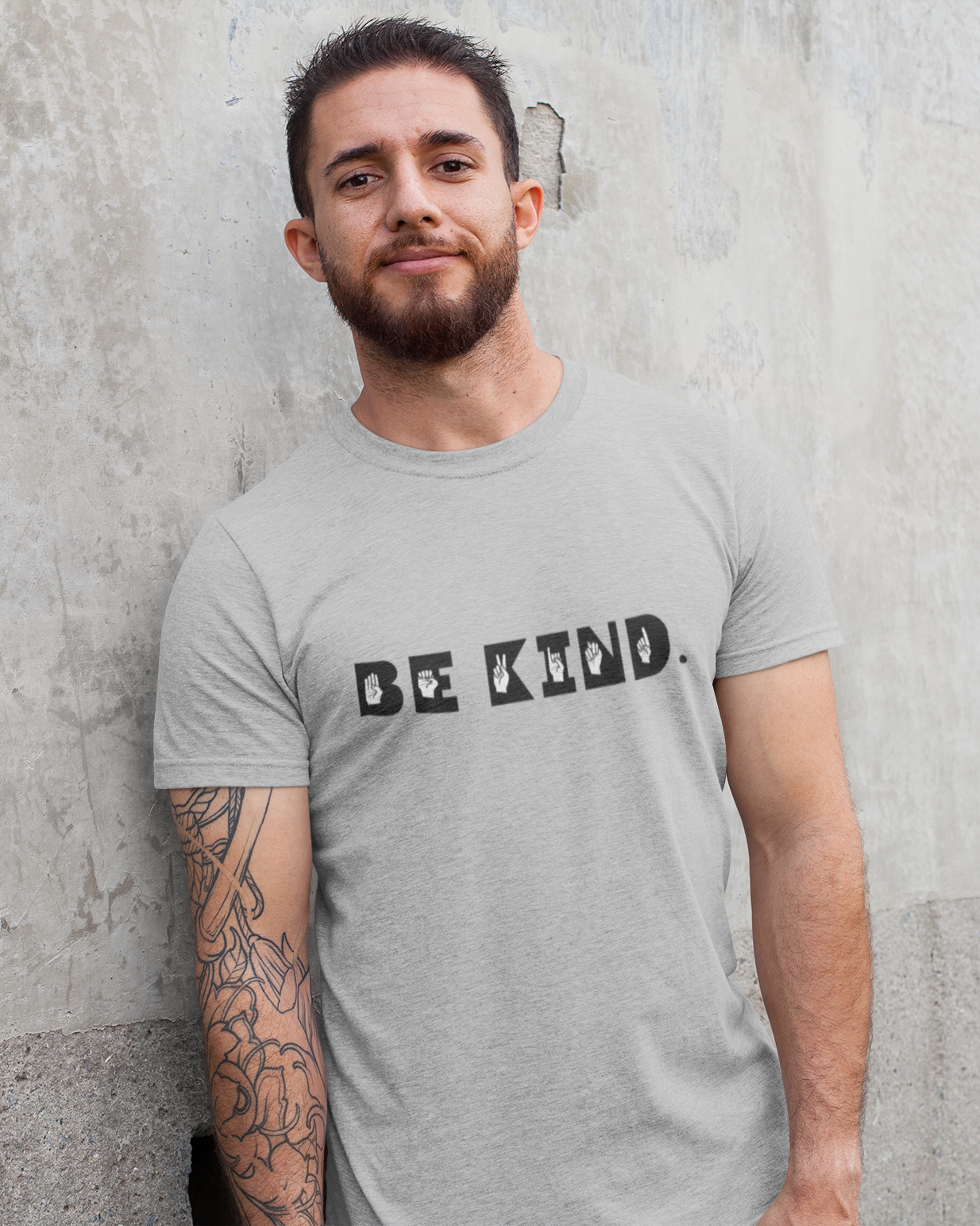 "Be Kind" Printed Round Neck Half Sleeve Grey Melange T-shirt
