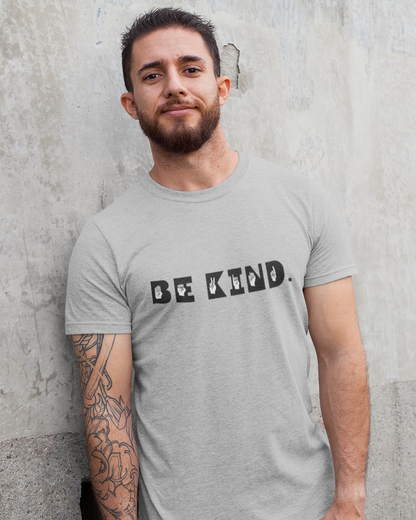 "Be Kind" Printed Round Neck Half Sleeve Grey Melange T-shirt