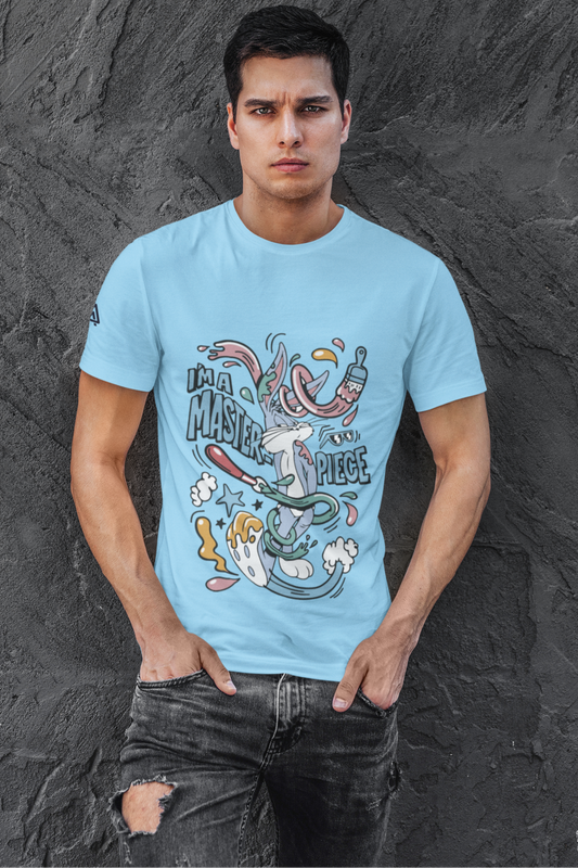 Baby Blue Pure Cotton T-Shirt | Bugs Bunny I'm A Master Piece Graphic Tee