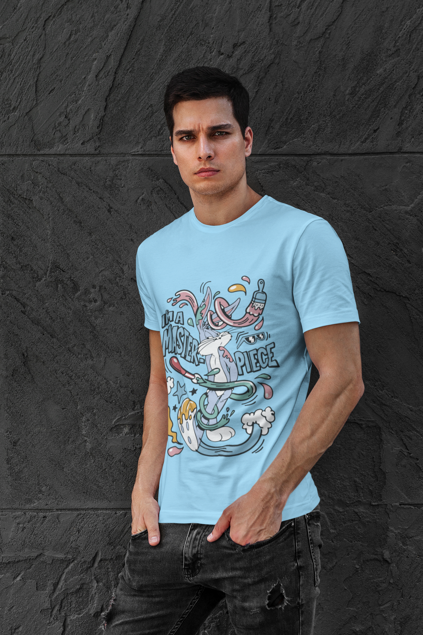 Baby Blue Pure Cotton T-Shirt | Bugs Bunny I'm A Master Piece Graphic Tee