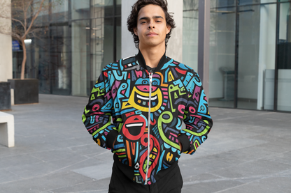 Smiley Motif Multicolor Bomber Jacket for Men