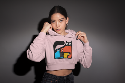 Playful Cat Squad Baby Pink Crop Hoodie – Purrfectly Chic and Cozy!