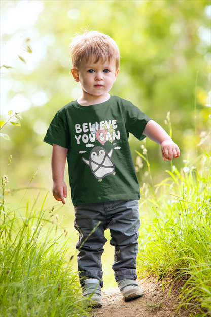 Inspirational "Believe You Can" Penguin Graphic Tee for Kids – Soft 100% Cotton