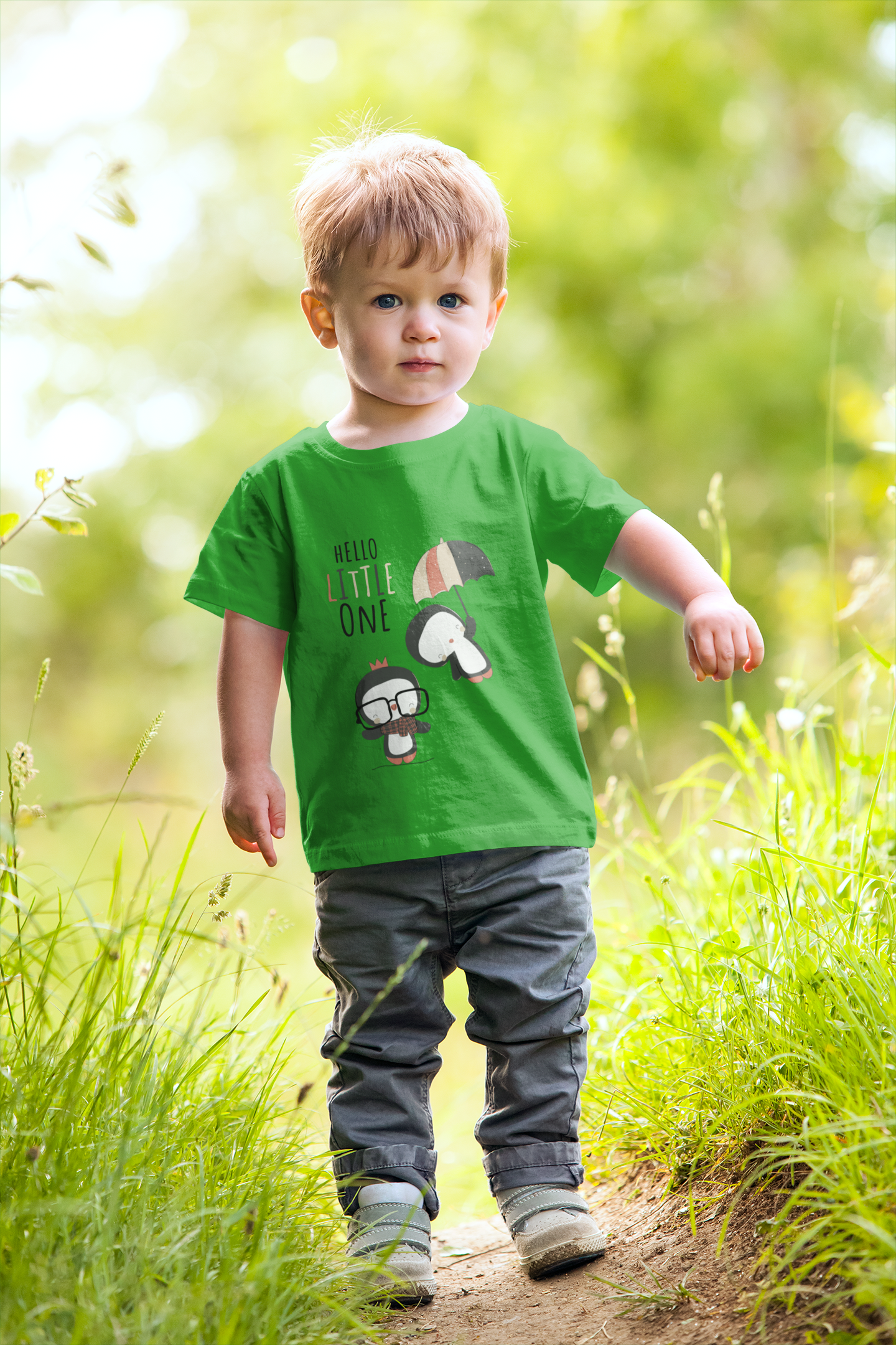 Cute Baby Boy Tshirt - Penguin T-Shirt "Hello Little One" Design