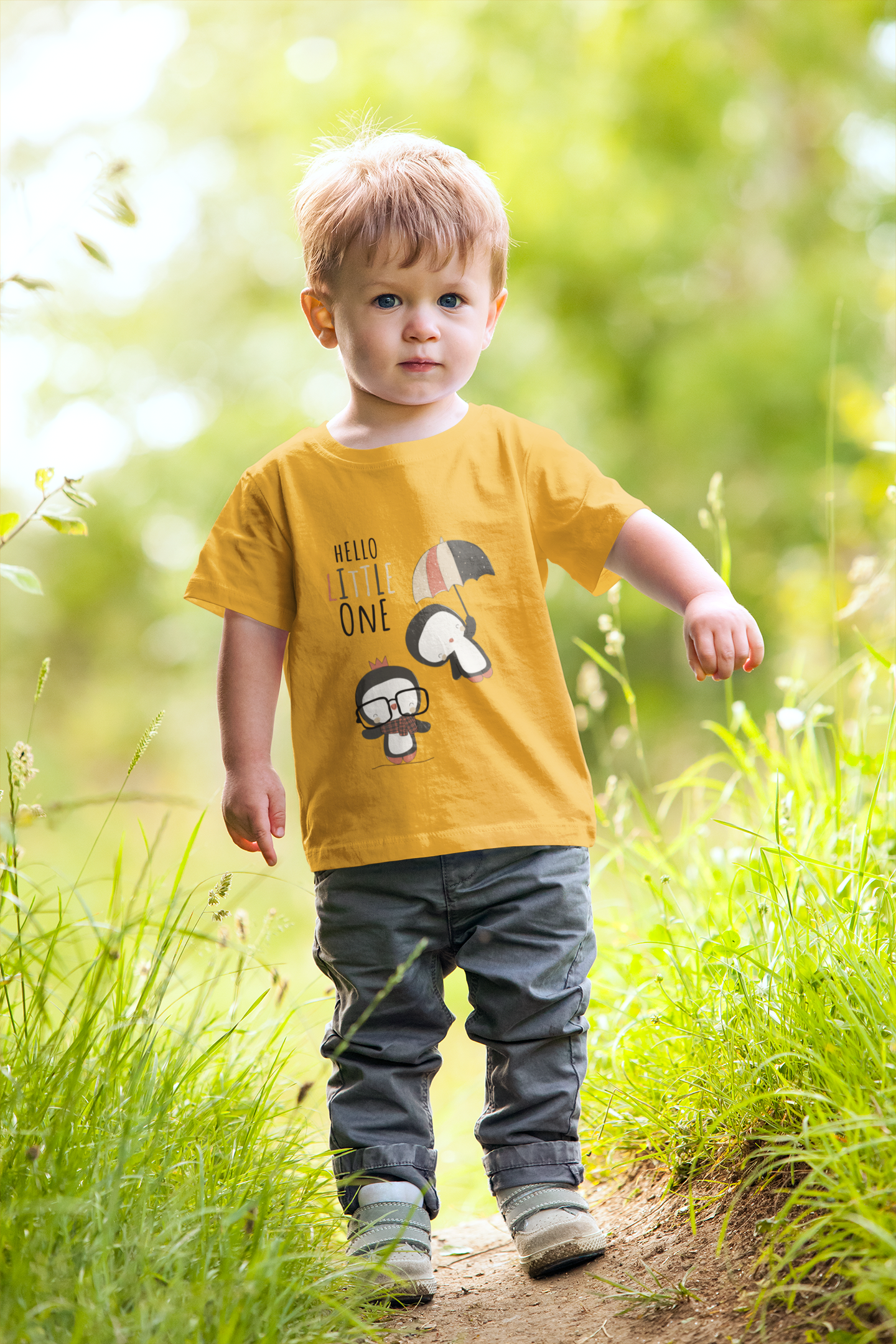 Cute Baby Boy Tshirt - Penguin T-Shirt "Hello Little One" Design