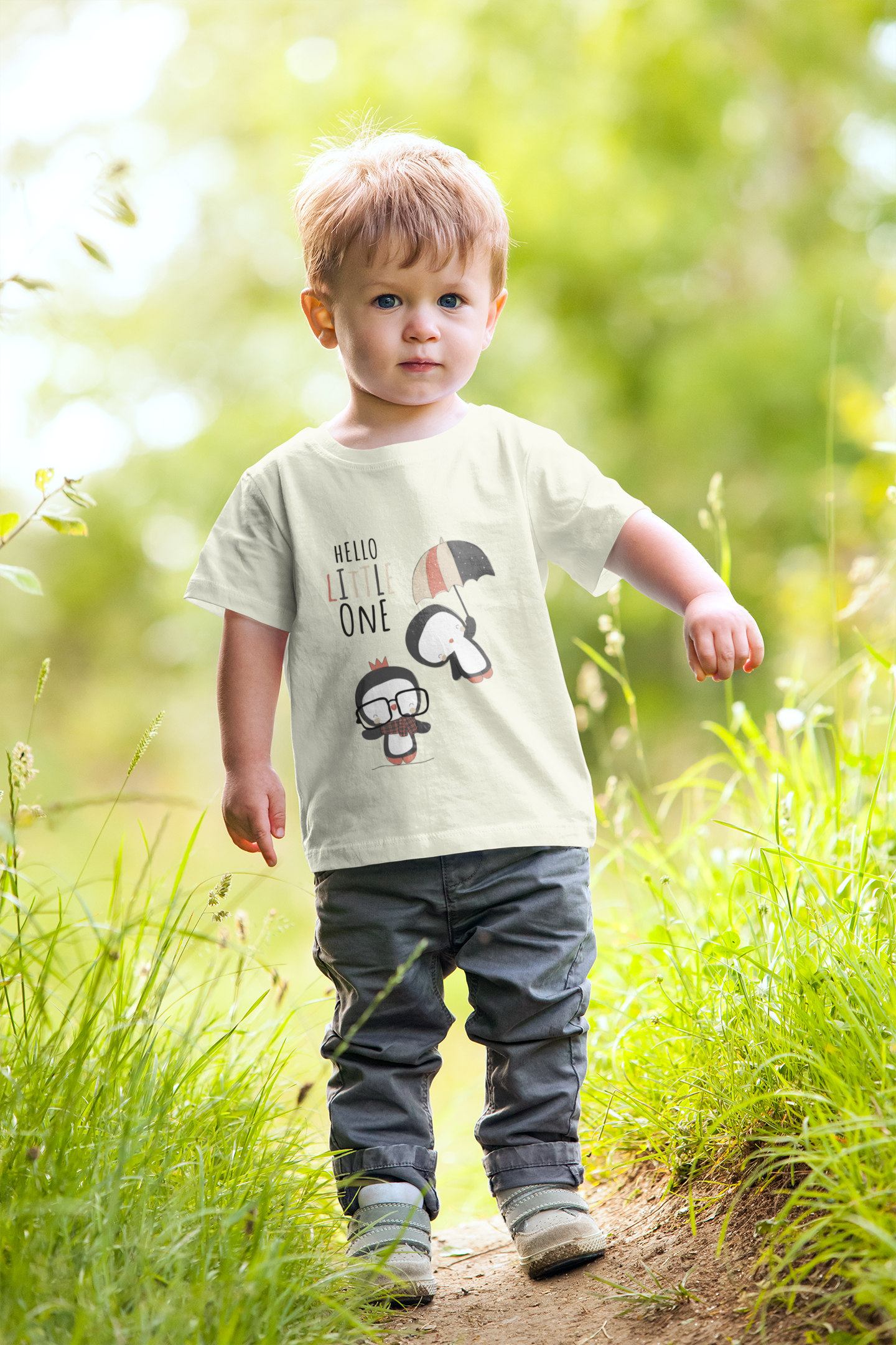 Cute Baby Boy Tshirt - Penguin T-Shirt "Hello Little One" Design