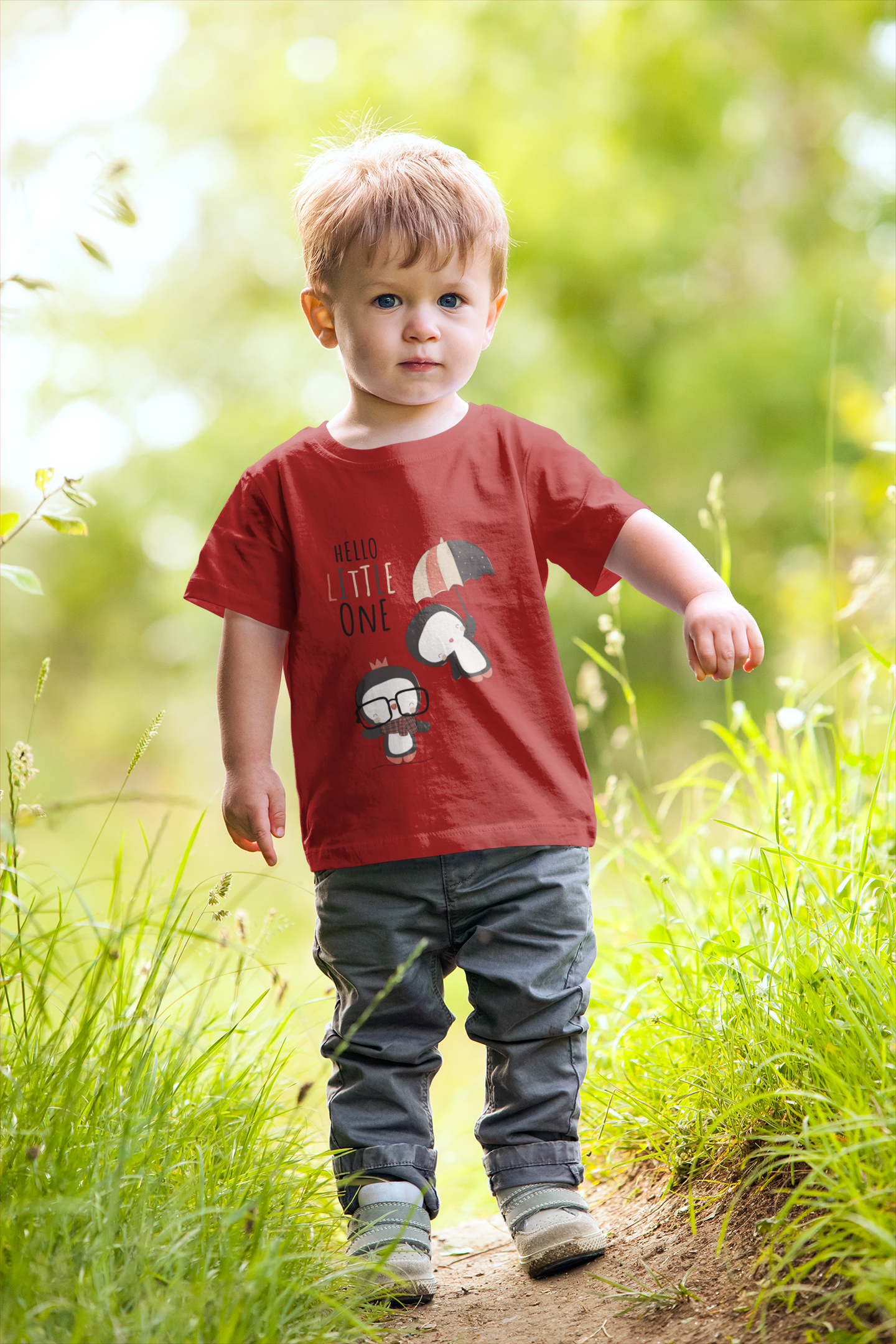 Cute Baby Boy Tshirt - Penguin T-Shirt "Hello Little One" Design