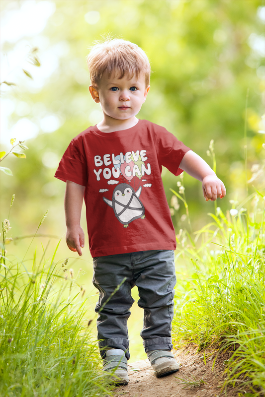 Inspirational "Believe You Can" Penguin Graphic Tee for Kids – Soft 100% Cotton