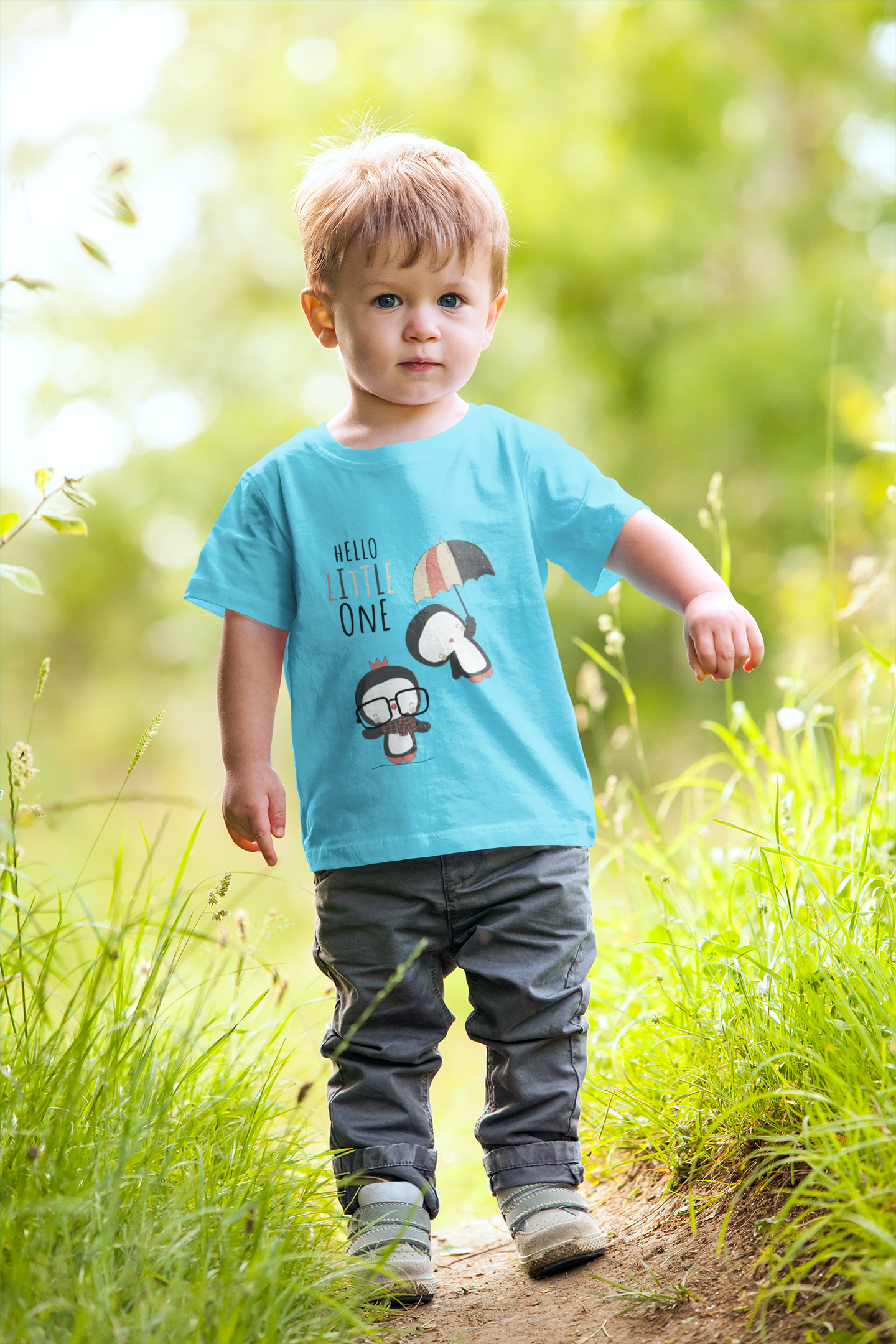Cute Baby Boy Tshirt - Penguin T-Shirt "Hello Little One" Design