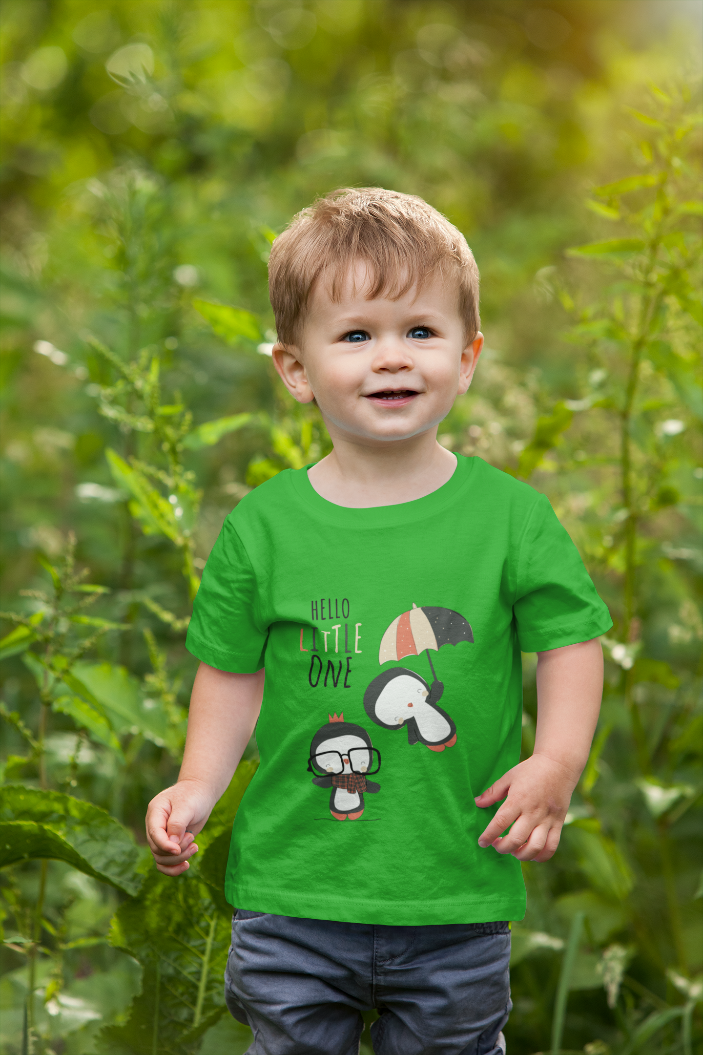 Cute Baby Boy Tshirt - Penguin T-Shirt "Hello Little One" Design