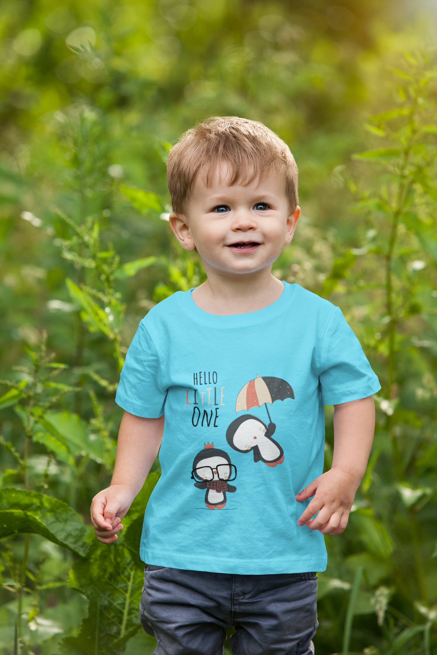 Cute Baby Boy Tshirt - Penguin T-Shirt "Hello Little One" Design