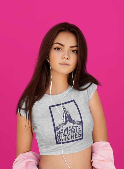 "Namaste Bitches" Printed Grey Melange Crop Top