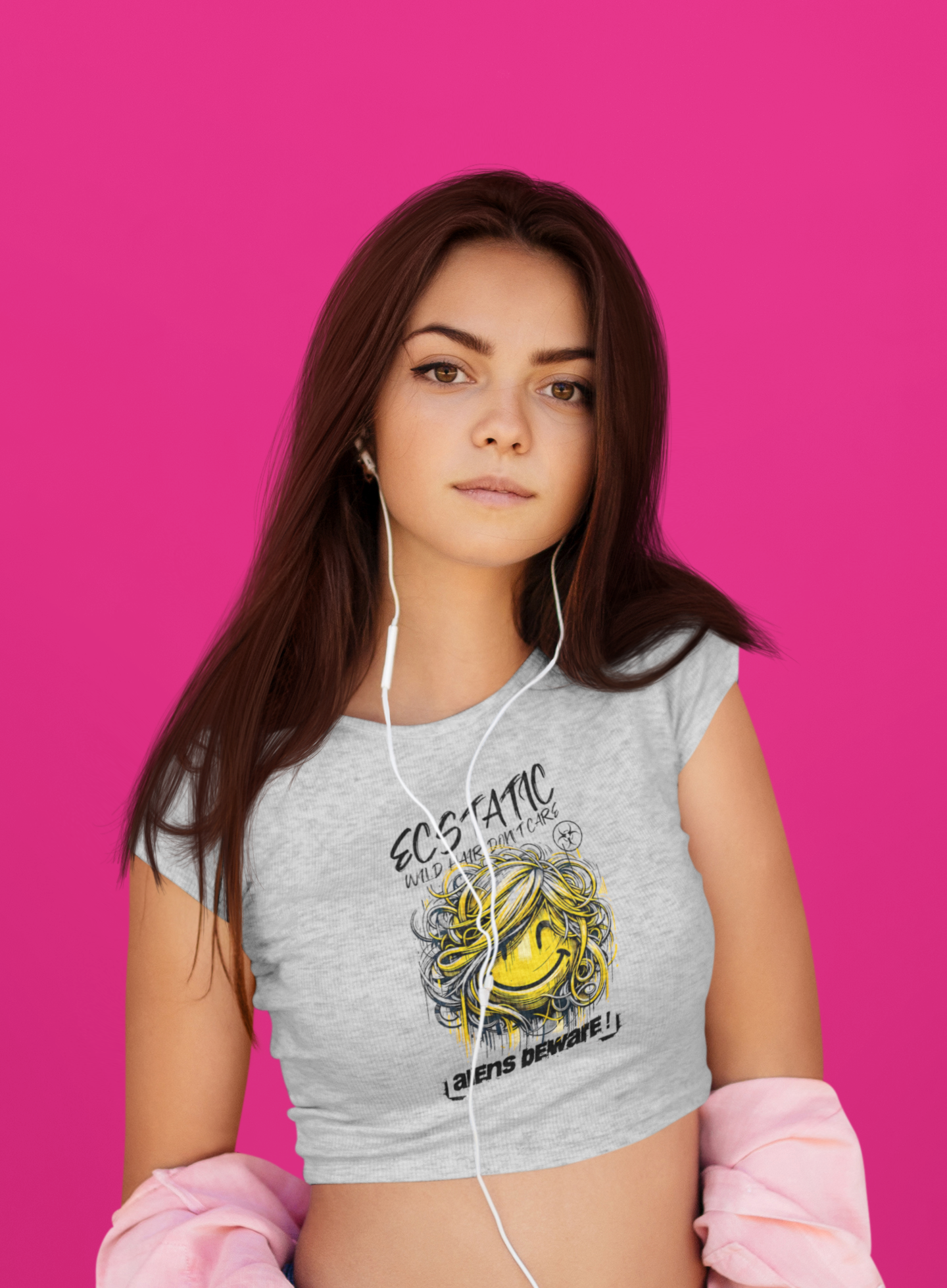 "Ecstatic" Printed Grey Melange Crop Top