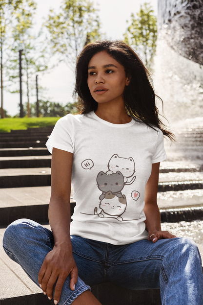 Playful & Cute Women's T-Shirt – Hi Kitty Design in White