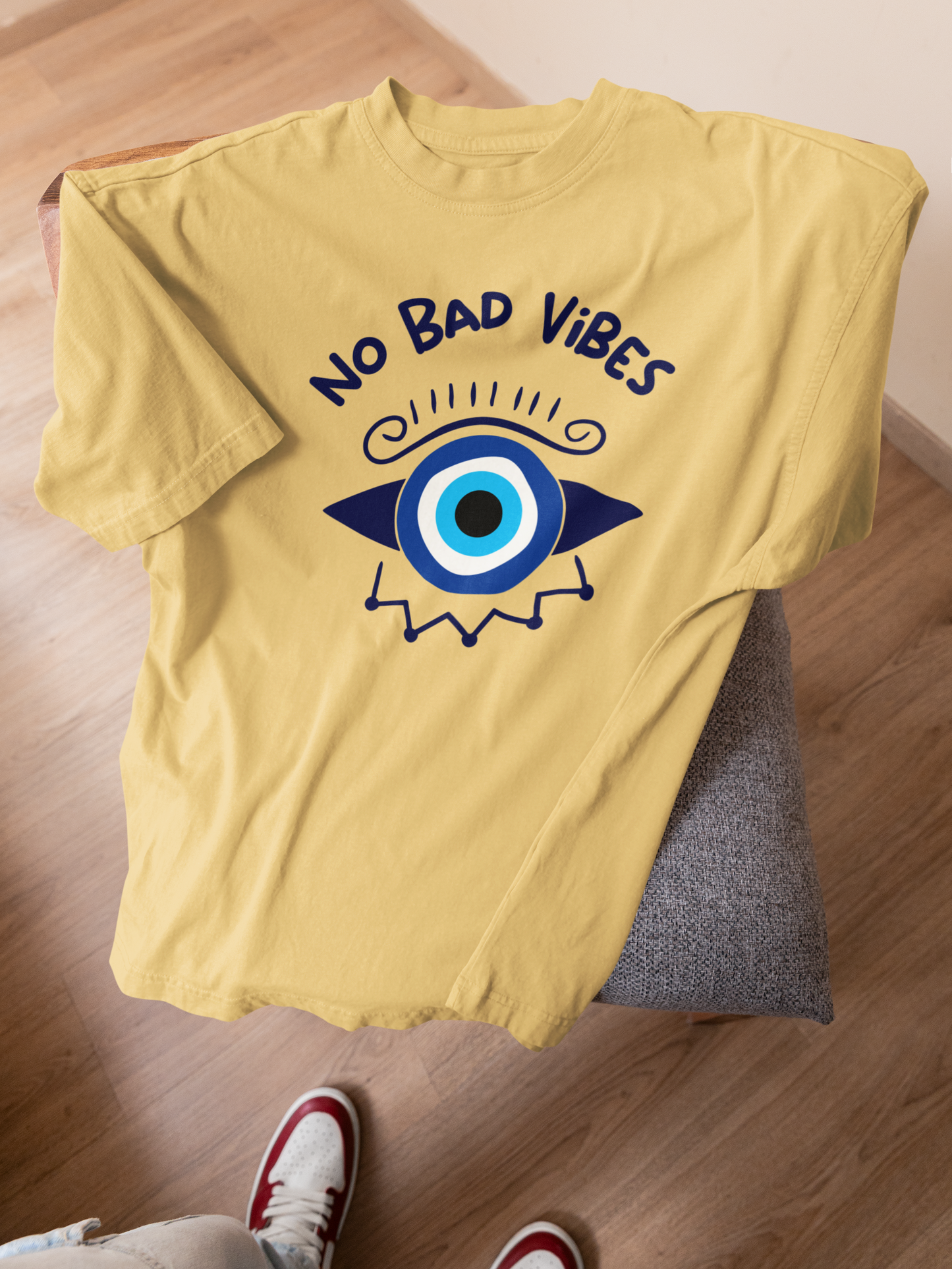 No Bad Vibes Evil Eye Oversized T-Shirt | Pure Cotton Spiritual Boho Tee