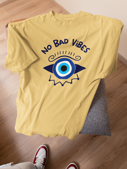 No Bad Vibes Evil Eye Oversized T-Shirt | Pure Cotton Spiritual Boho Tee