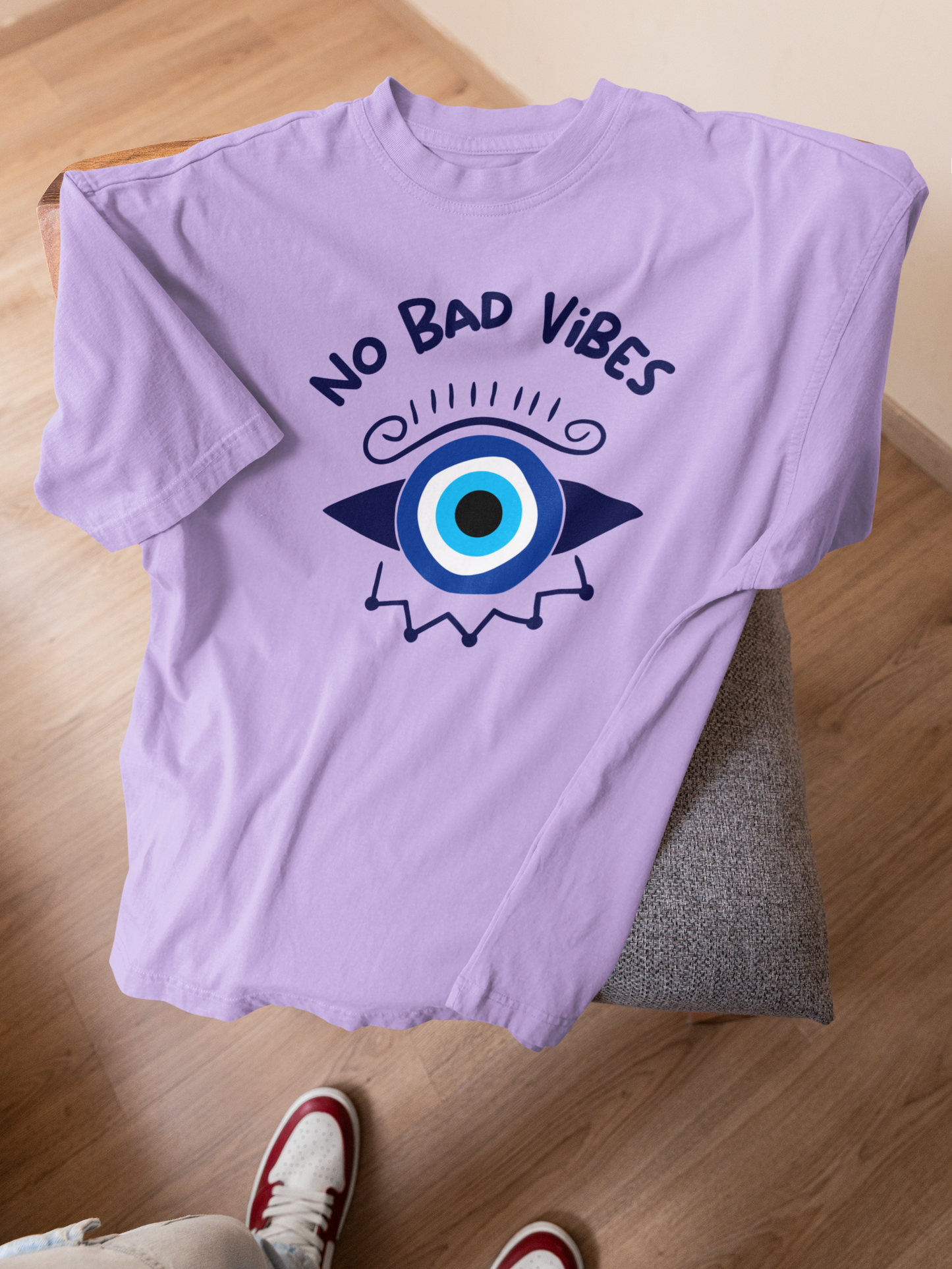No Bad Vibes Evil Eye Oversized T-Shirt | Pure Cotton Spiritual Boho Tee