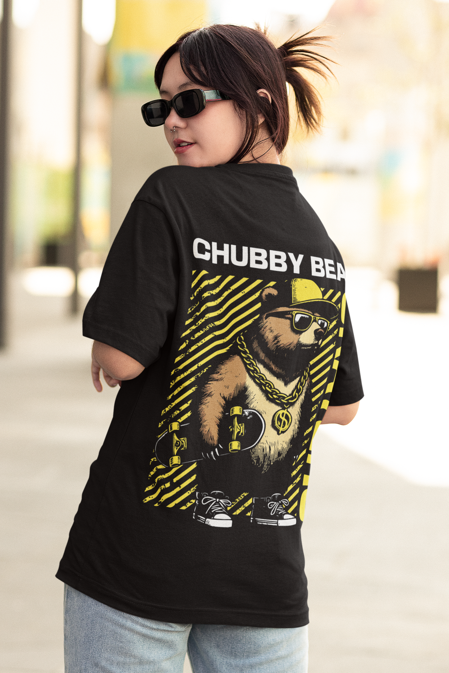 Black Oversized Unisex T-Shirt With "Chubby Bears" Print