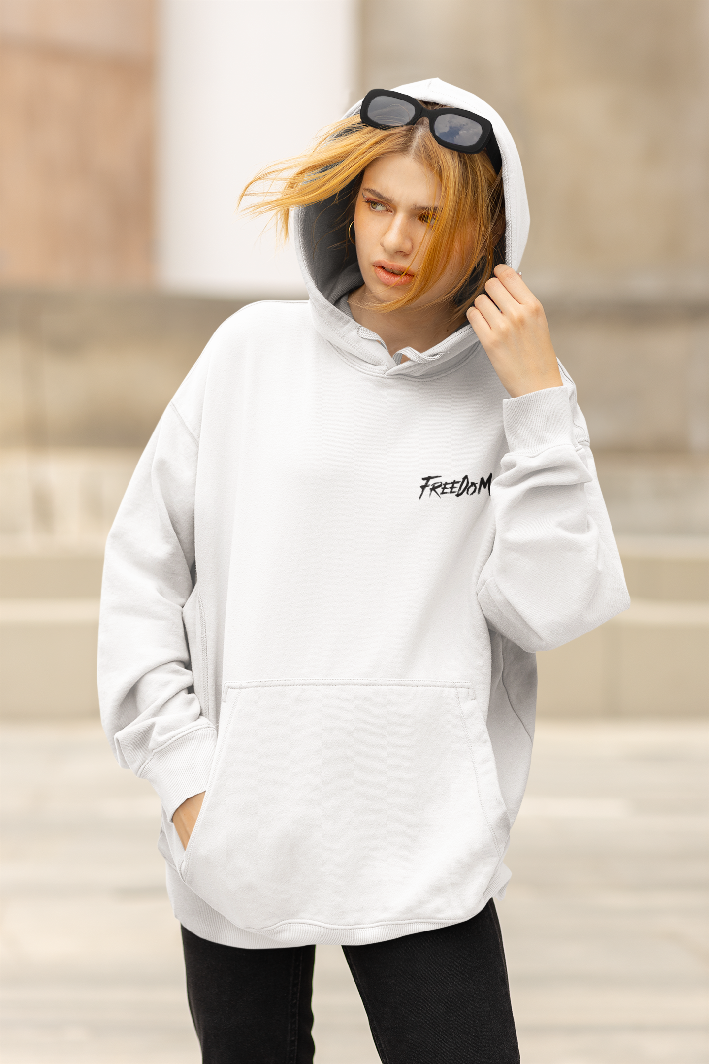 Freedom's Flight: Fiery Eagle Printed White Hoodie