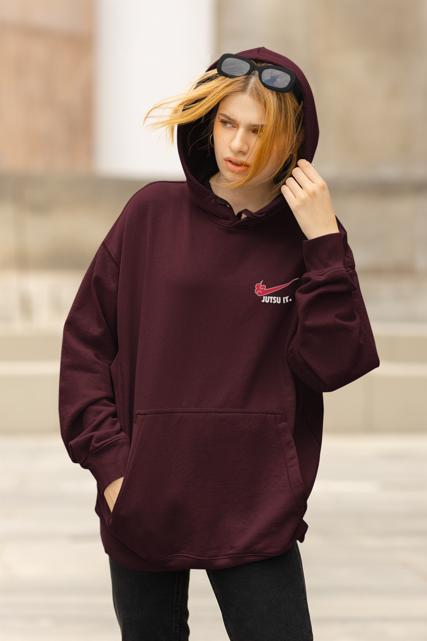 Maroon Ninja Vibes: Jutsu-Inspired Hoodie