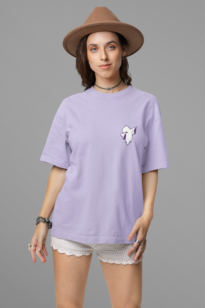 Lavender Oversized Tee – Whimsical Ghost Art Print, Unisex Style