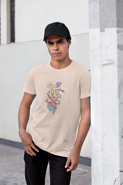 Men's Peach Color 100% Cotton Tee | Rock Music Graphic Print