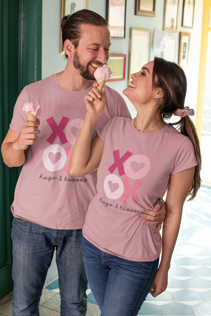 Flamingo Charm: Hugs and Kisses Printed Tee for Him & Her