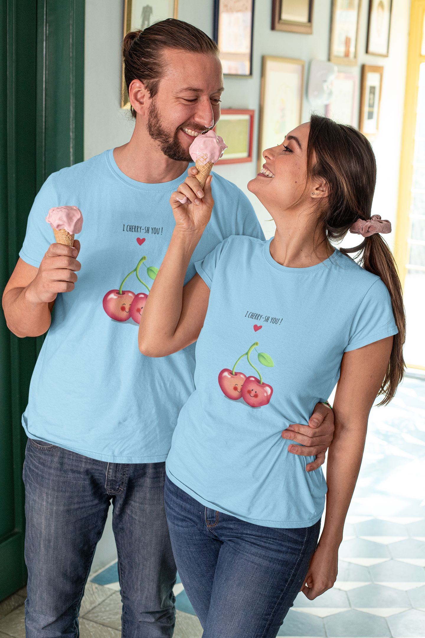 I Cherry-Ish You: Adorable Baby Blue Tee with Cute Cherries