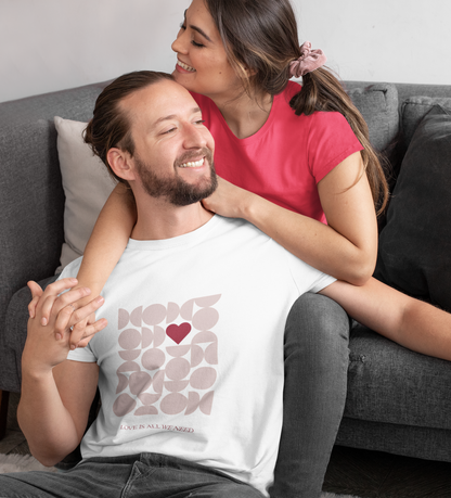 "Love is all we need": Light Pink Unisex Couple Tee