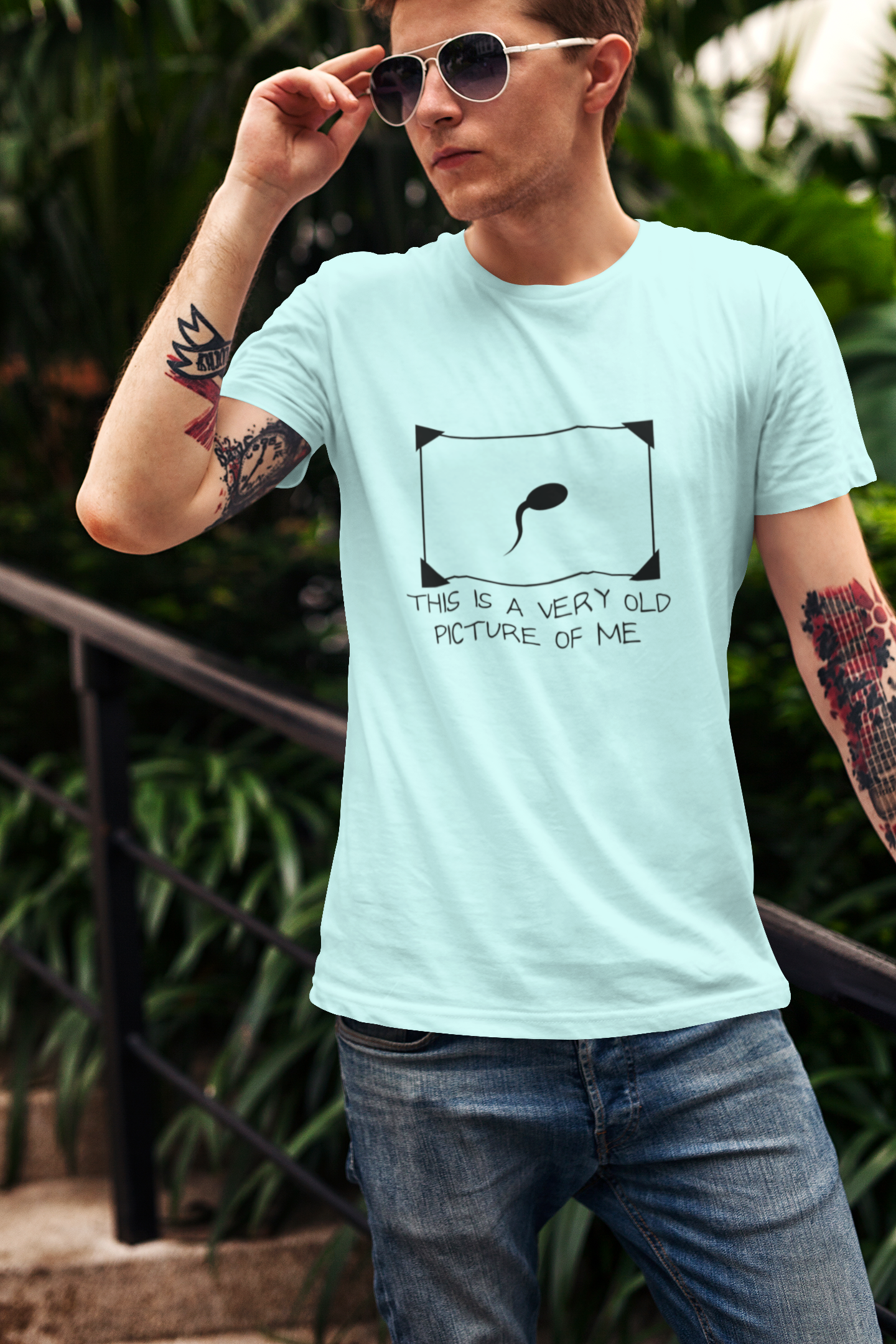 "Old Picture of Me" Round Neck Half Sleeve Mint T-shirt