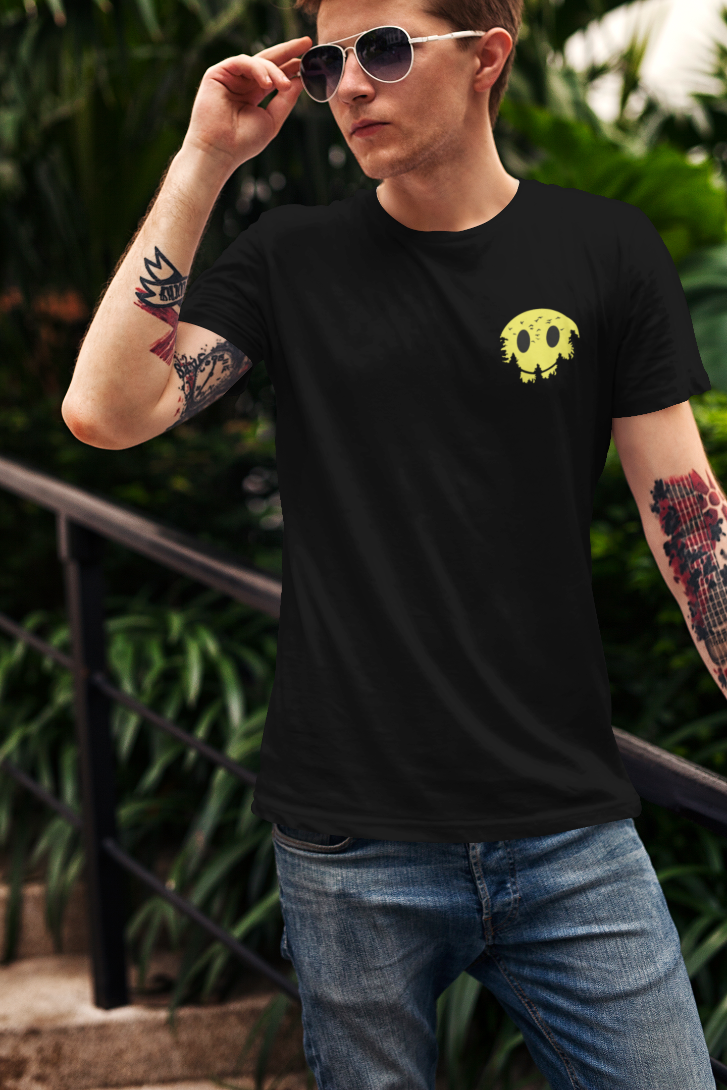 "Lets Wander Where the Wifi is Weak" Printed Round Neck Half Sleeve Black T-shirt