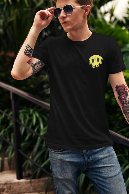 "Lets Wander Where the Wifi is Weak" Printed Round Neck Half Sleeve Black T-shirt