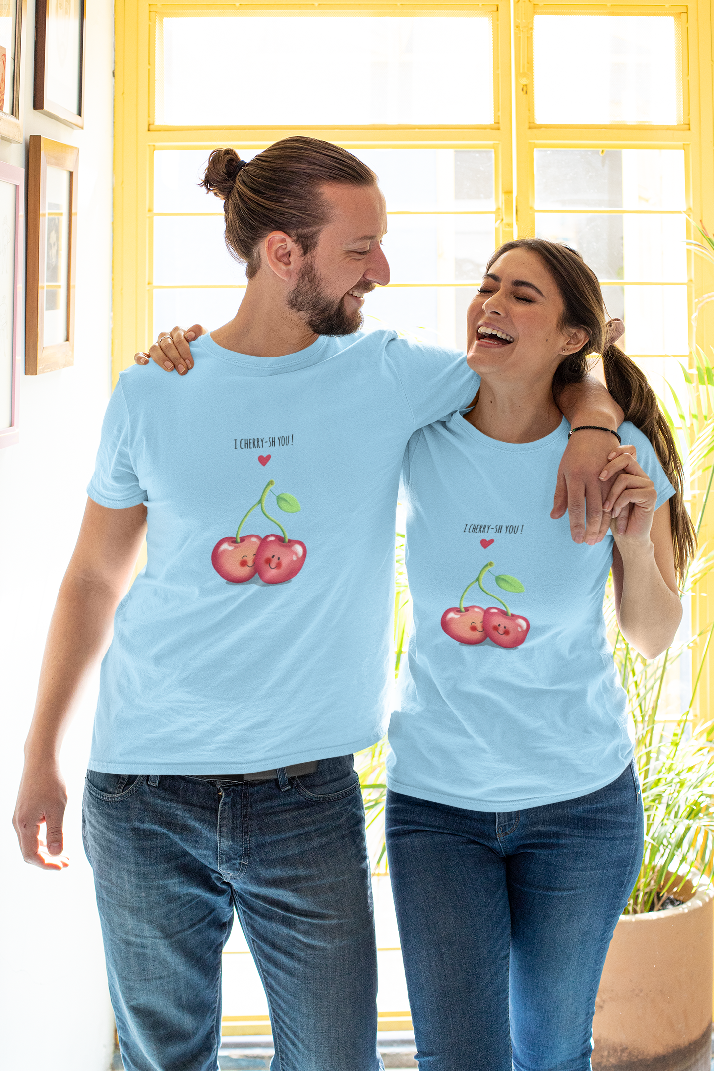 I Cherry-Ish You: Adorable Baby Blue Tee with Cute Cherries