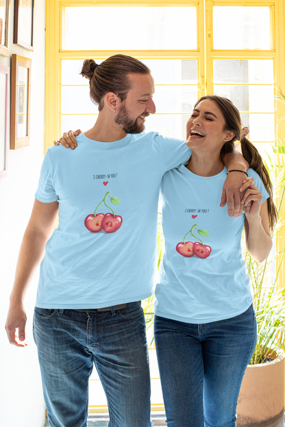 I Cherry-Ish You: Adorable Baby Blue Tee with Cute Cherries
