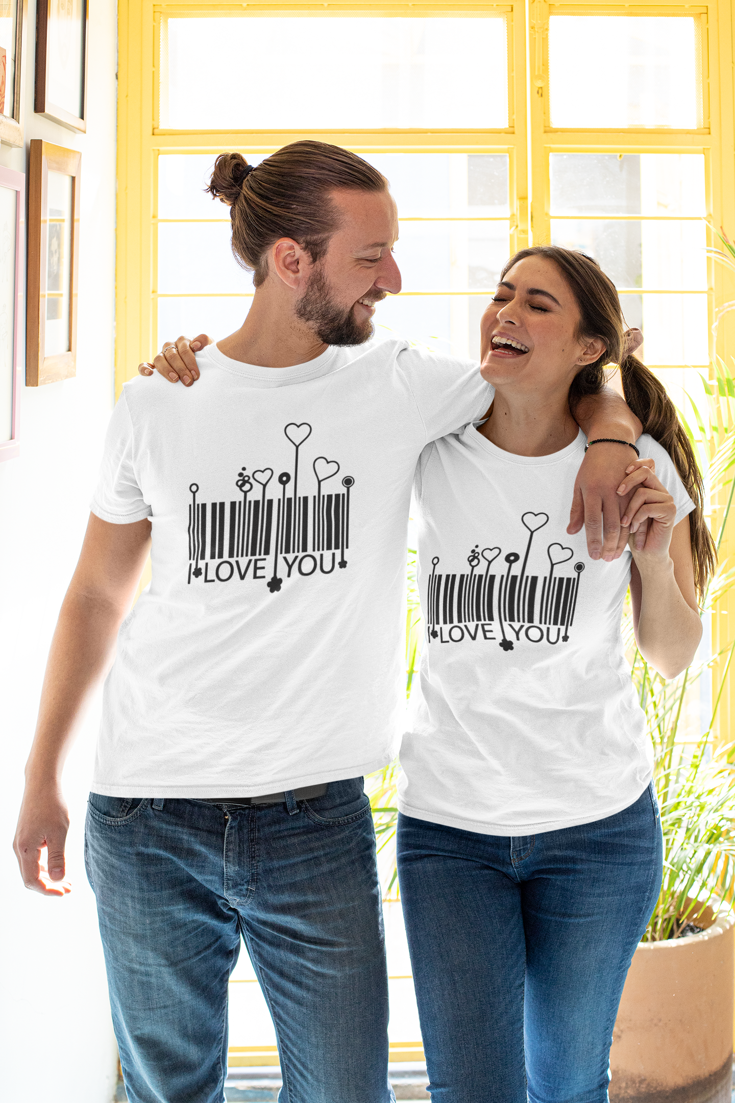 Scan the Code of My Heart: White Unisex Tee Featuring an ‘I Love You’ Barcode Print