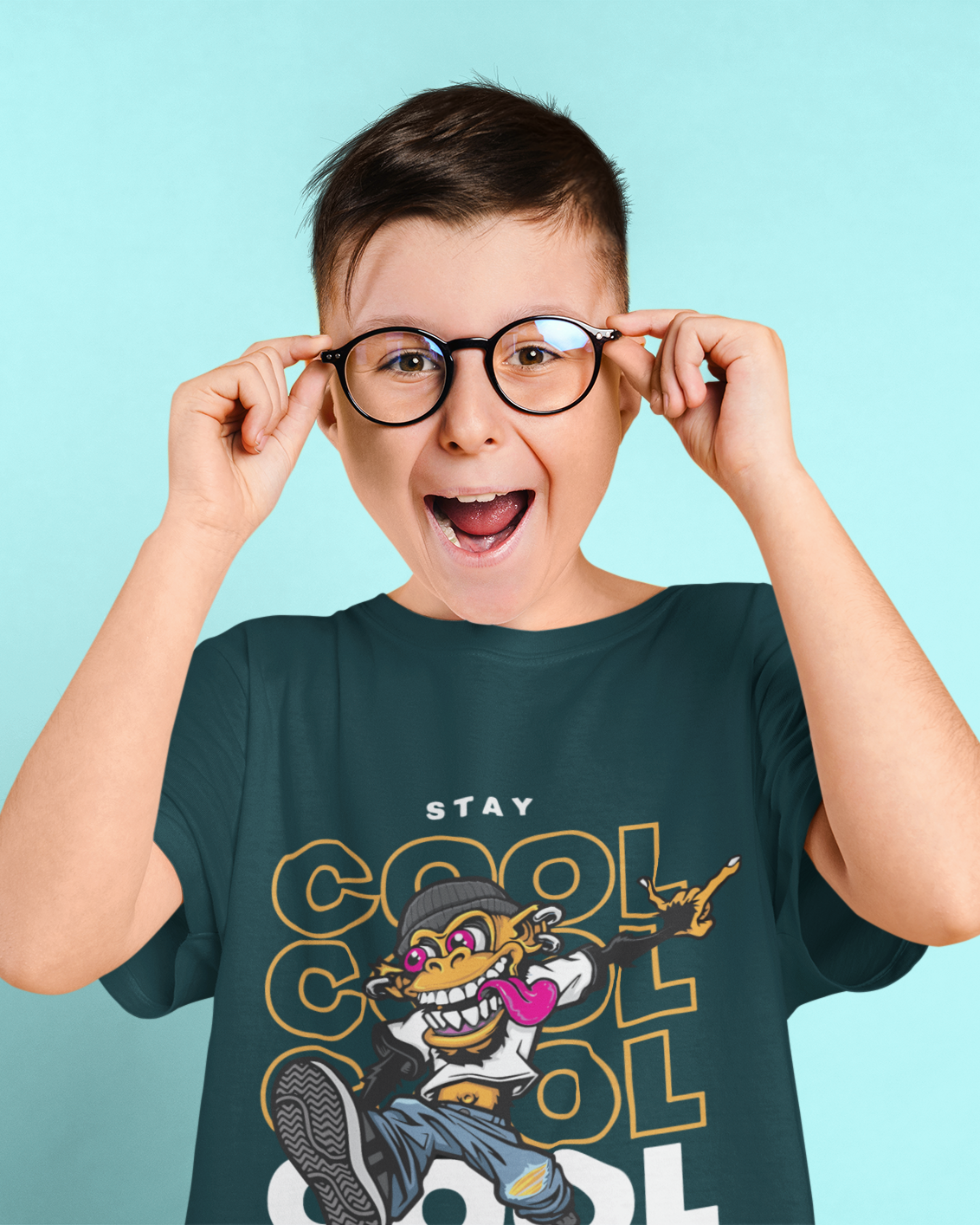 Funky Cartoon Monkey Dark Kids Shirt