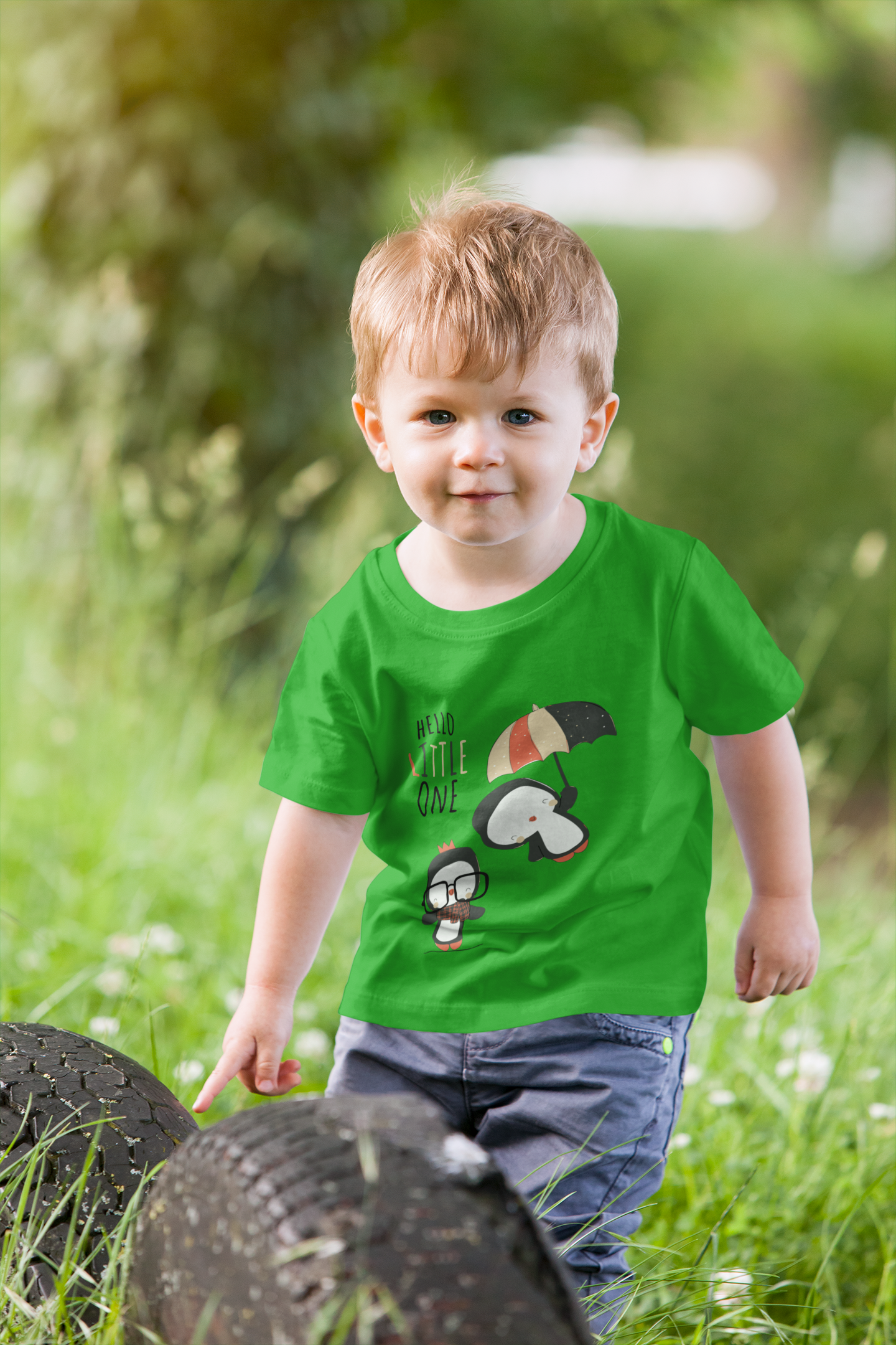 Cute Baby Boy Tshirt - Penguin T-Shirt "Hello Little One" Design