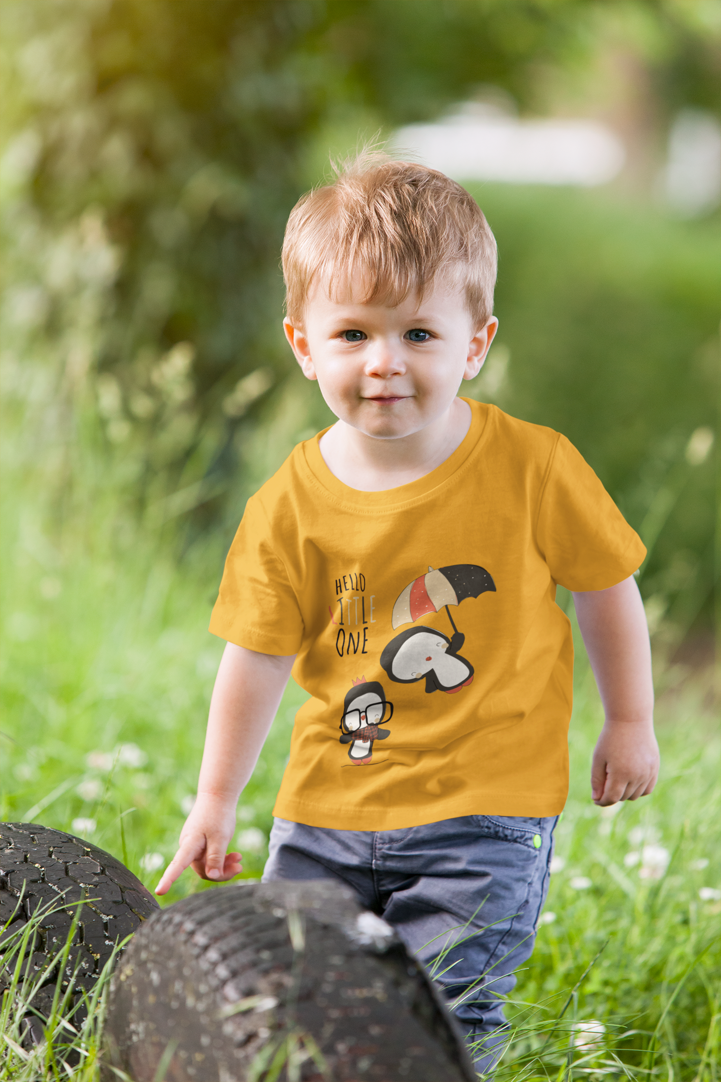 Cute Baby Boy Tshirt - Penguin T-Shirt "Hello Little One" Design