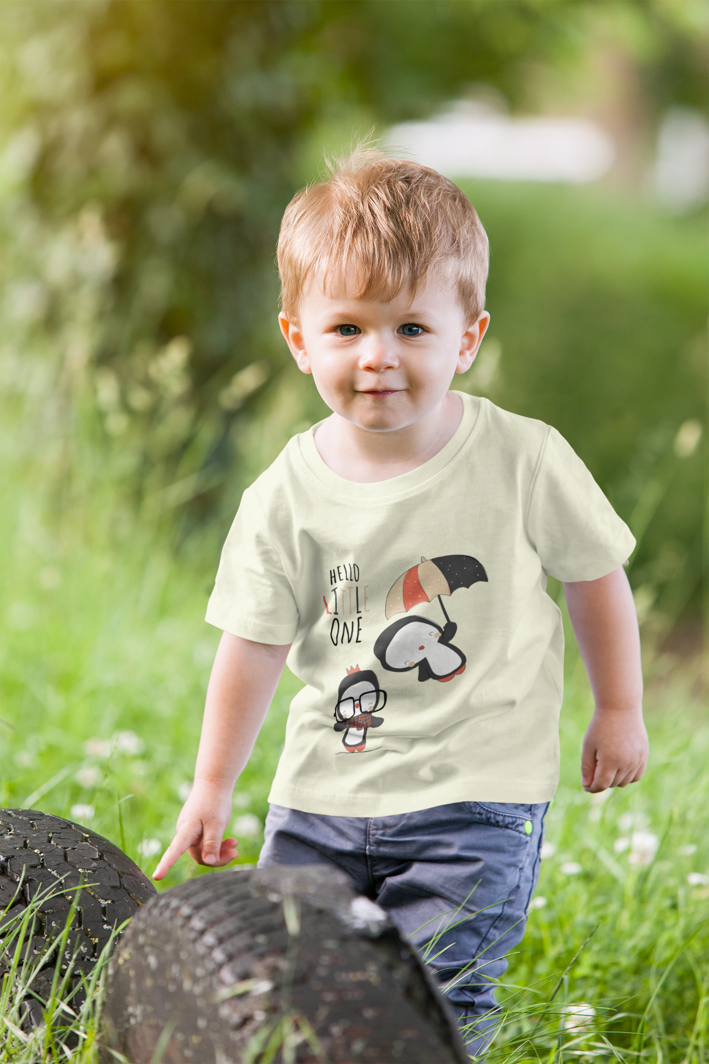 Cute Baby Boy Tshirt - Penguin T-Shirt "Hello Little One" Design