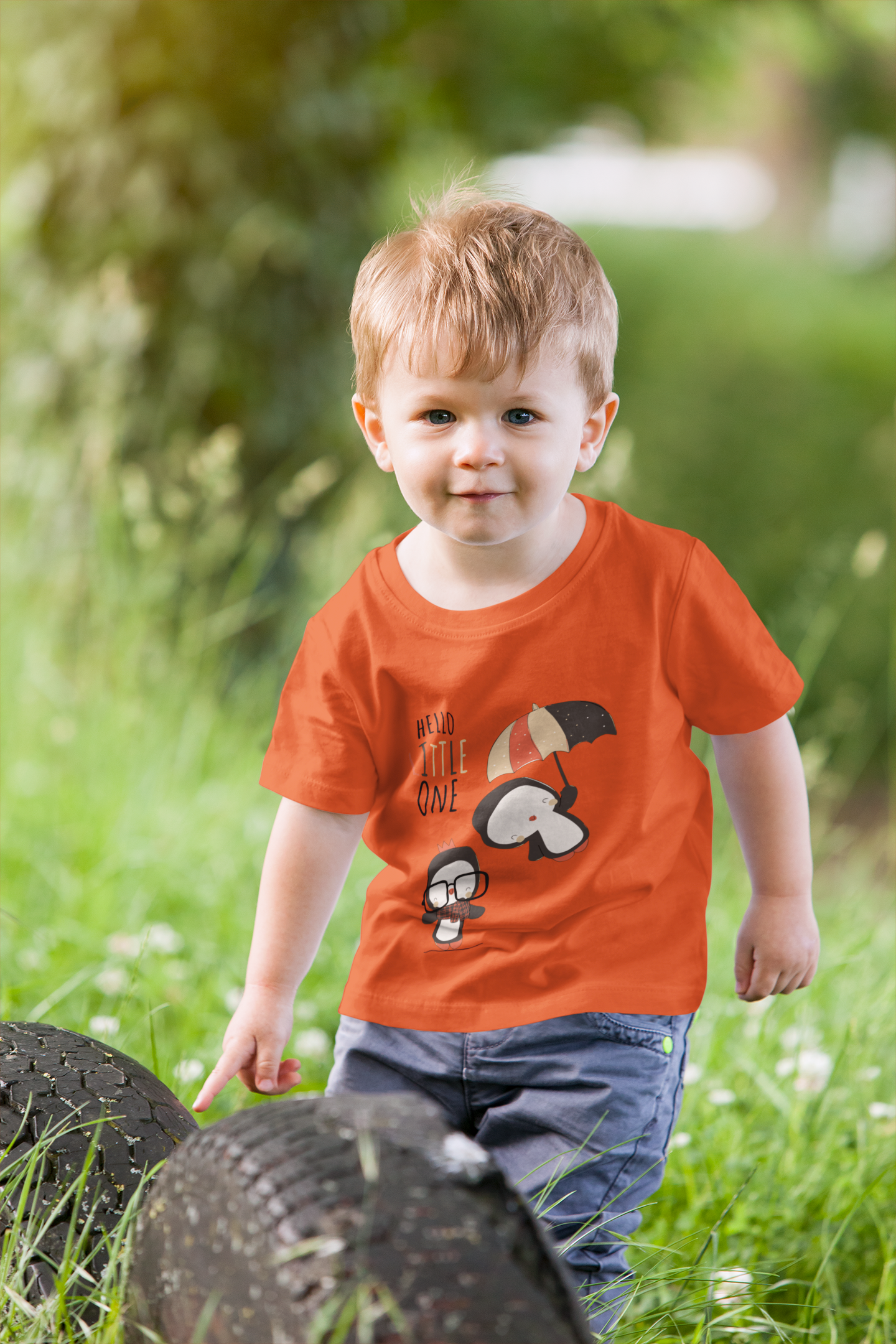 Cute Baby Boy Tshirt - Penguin T-Shirt "Hello Little One" Design