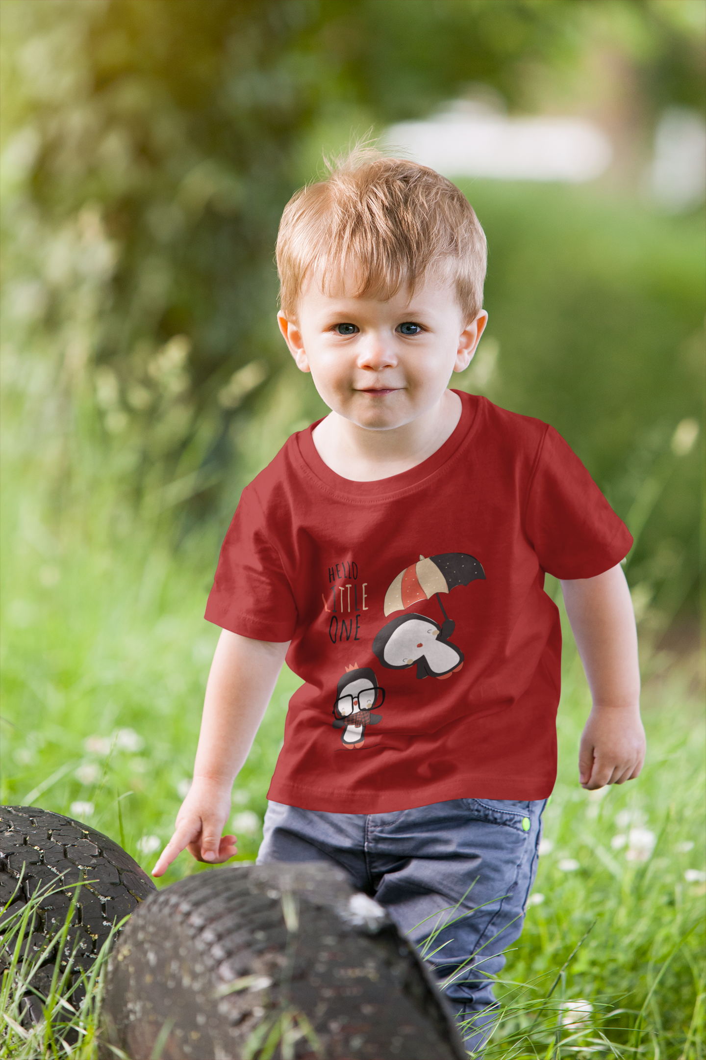 Cute Baby Boy Tshirt - Penguin T-Shirt "Hello Little One" Design