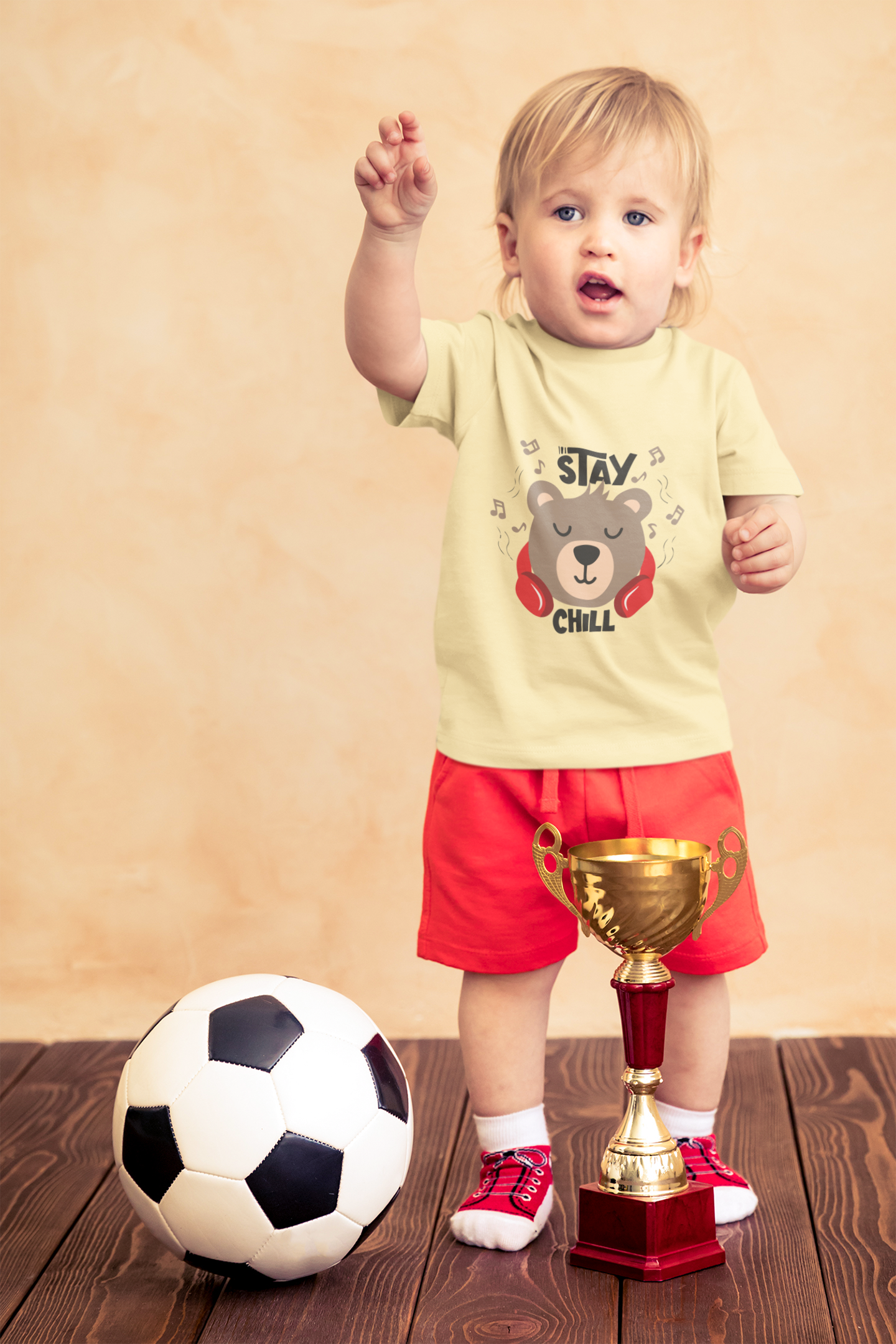 Cute Bear with Headphones "Stay Chill" T-Shirt for Toddlers | 100% Cotton